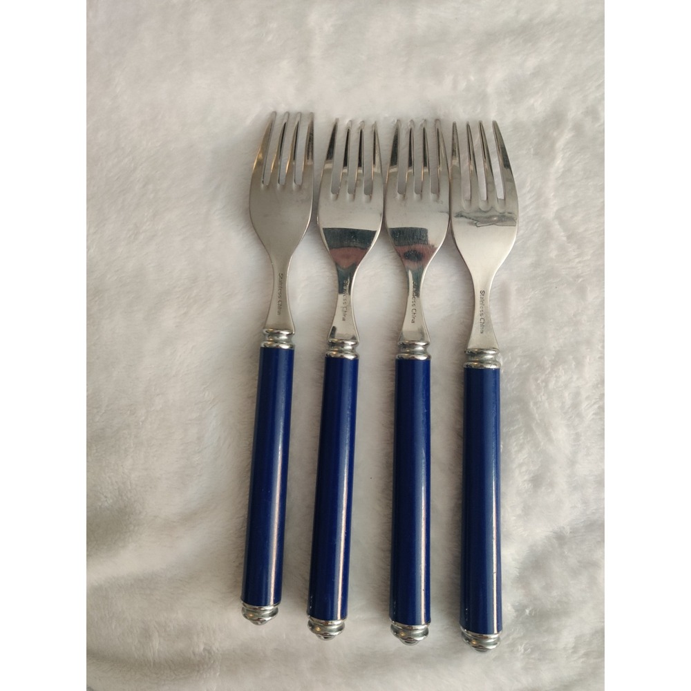Vintage Oxford Hall Fashion Wear Blue Flatware Set of 4 Salad Forks Stainless